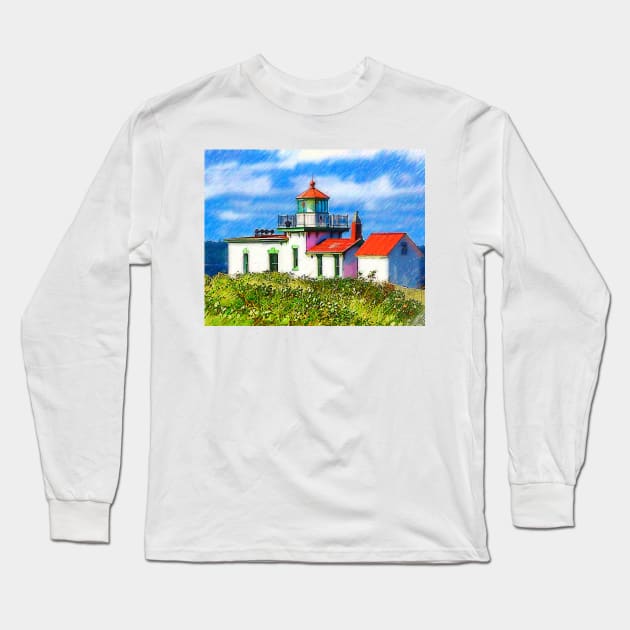 Sketched West Point Lighthouse Long Sleeve T-Shirt by KirtTisdale